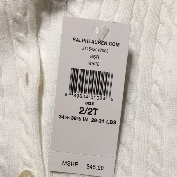 Polo Ralph Lauren Little Girls Cable-Knit Cotton Cardigan size 2T. - Picture 6 of 6